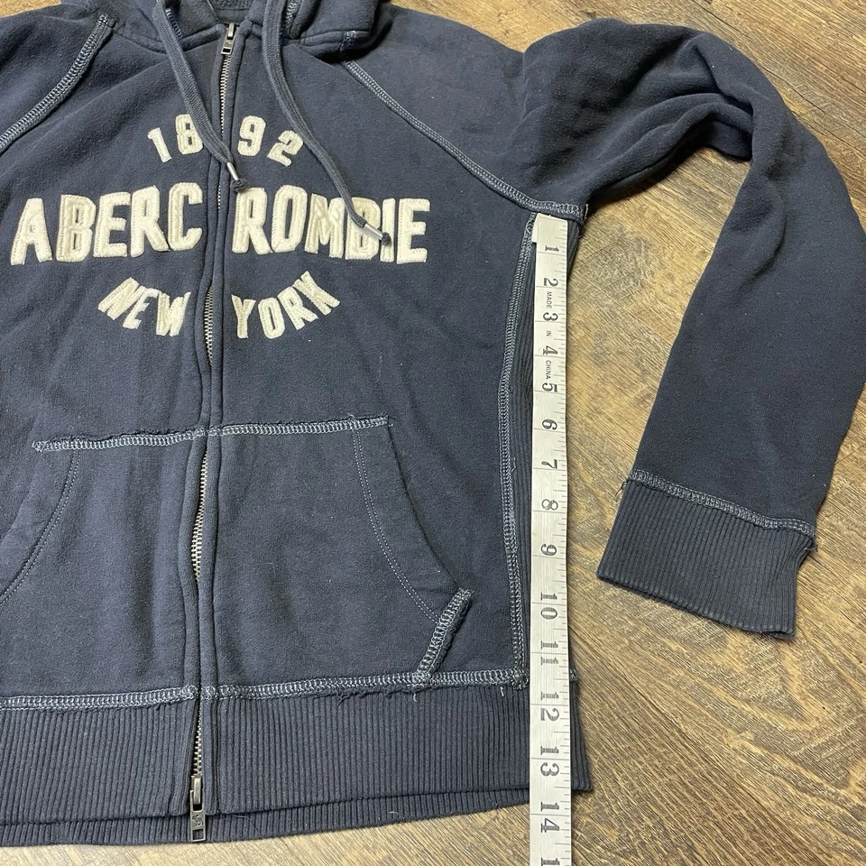Vintage Y2K Abercrombie Fitch 1892 Women’s Large Navy Hoodie Zip Spelled Out - Image 4 of 4
