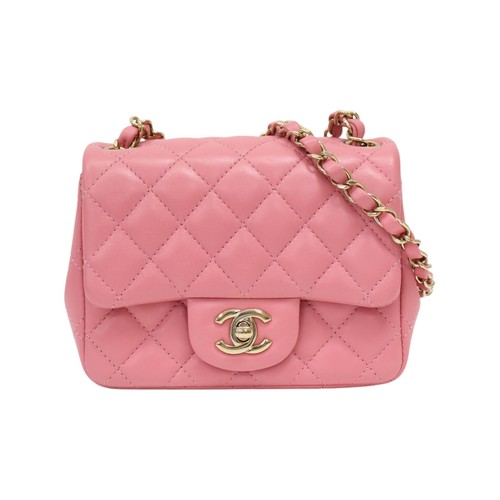 CHANEL Mini Classic Flap 17 Shoulder Bag Quilted Lambskin Pink A35200