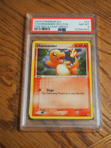 Pokemon 2004 Fire Red Leaf Green Charmander reverse foil card, PSA 8