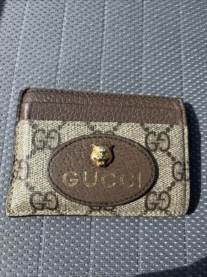 Gucci GG Supreme Neo Vintage Tiger Head Card Case Brown