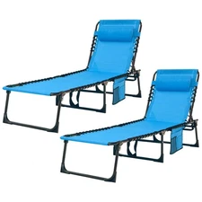 Folding Chaise Lounge Chair Bed Set of 2 - Heavy-Duty 400lb Capacity Portable...