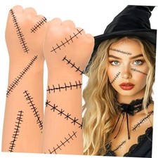 8 Sheets Halloween Stitched Scar Temporary Tattoos, Fake Stitches