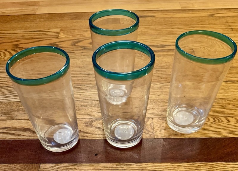Set Of NEW 4 Tumblers with Green Rim!!  Great Gift! Christmas/Holidays! ￼￼