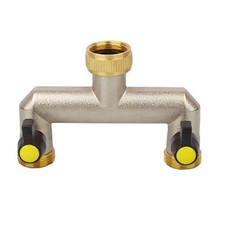 Image of Tap Hose Splitter Brass 2-Way – 2 Faucet Adapters & 3/4" Tap Connector UK