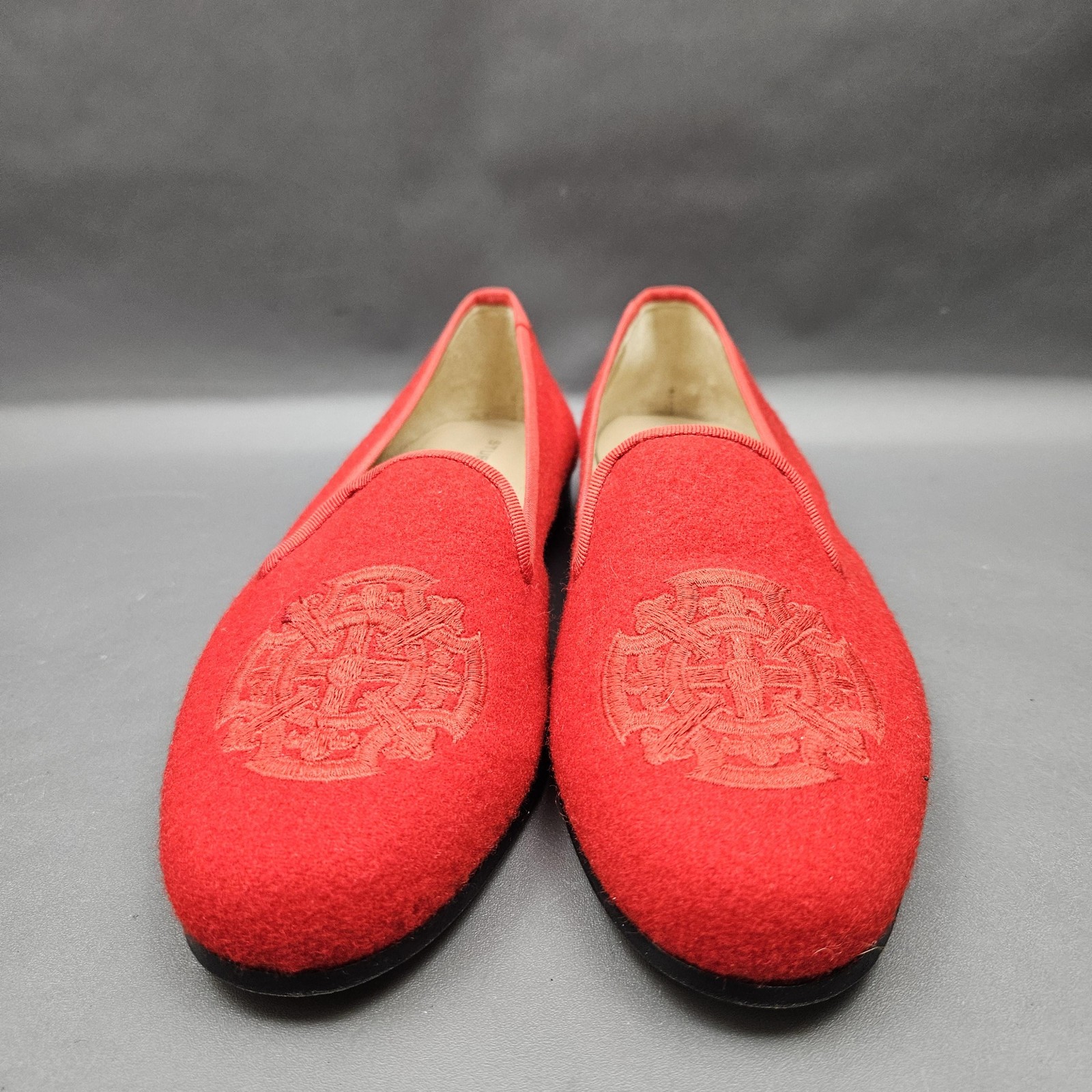 Stubbs & Wootton Shoes Womens 6 Red Felt Wool Smoking Loafers Crest Slippers