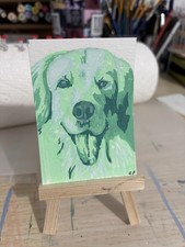 ACEO Original Drawing, Golden Retriever, Acrylic Marker Drawing, 2.5 x 3.5in