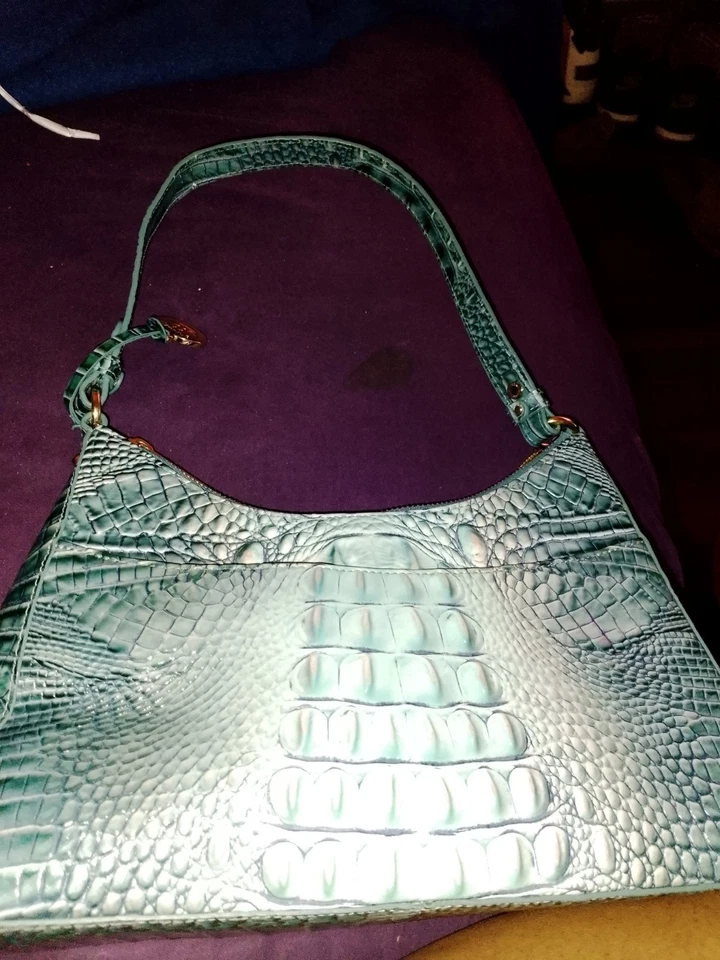 Brahmin Esme Shoulder Bag Bermuda Solid Blue Green Melbourne Leather - Image 2 of 4