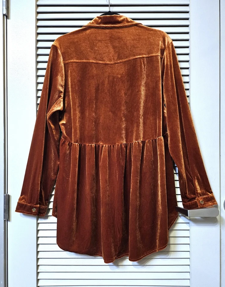 Camisa Top 2XL Terciopelo Naranja Quemado Botones Foto 3 de 3