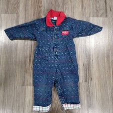 Vtg Oshkosh B Gosh Outfit Blue Denim Jumpsuit Baby Size 12 Months Embroidered