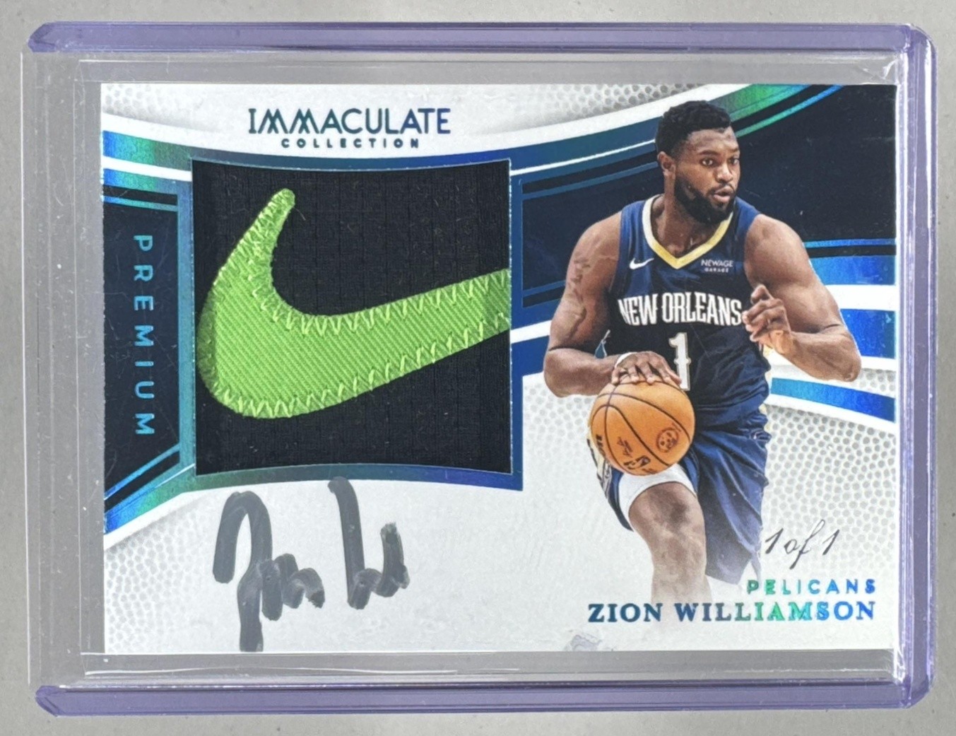 Zion Williamson 2024 Panini Immaculate Platinum Premium GU Nike Patch Auto 1/1 view 1