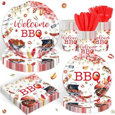 120 PCS BBQ Party Supplies Barbecue Picnic Tableware Set 20 Guests Decorations