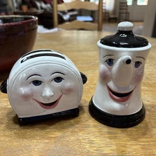 Vintage CA Clay Art Coffee Pot Toaster Anthropomorphic Salt and Pepper Shakers