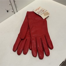 Vtg 70s Red Leather Gloves NWT 10 Retro Mod Knit Lined 3.5 Palm Deadstock