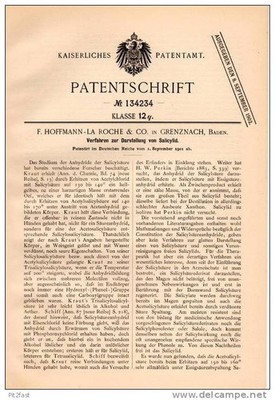 Original patent specification - F. Hoffmann - La Roche & Co in Grenzach, Baden, 1901