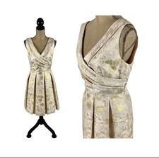 Y2K Cocktail Dress Large, Blush + Gold Formal, Sleeveless Pleated Midi Dress