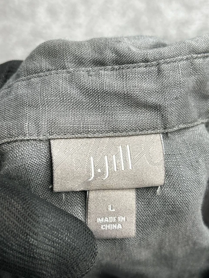 J Jill рубашка платье женщин большой серый льняной кнопка спереди рулон вкладка рукав большого размера - Изображение 4 из 4