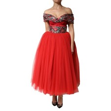DOLCE & GABBANA Dress Red Floral Off Shoulder A-line Gown IT40/US6/S RRP 8180usd