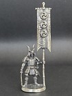 Solid Metal Japanese Samurai Holding Katana & Banner Miniature Figure