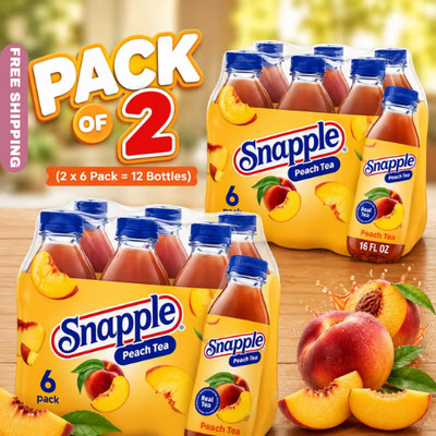 Snapple Natural Peach Tea Drink 16 fl oz Bottles Pack of 12 (2 x 6 Pack) Peach T