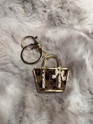 Brown Felt And Gold Purse Bag Charm Keychain Brand New
