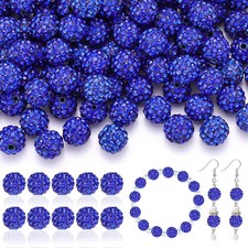 105pcs 10mm Rhinestone Beads for Jewelry Making, Dark Blue Shiny Round Disco Bal