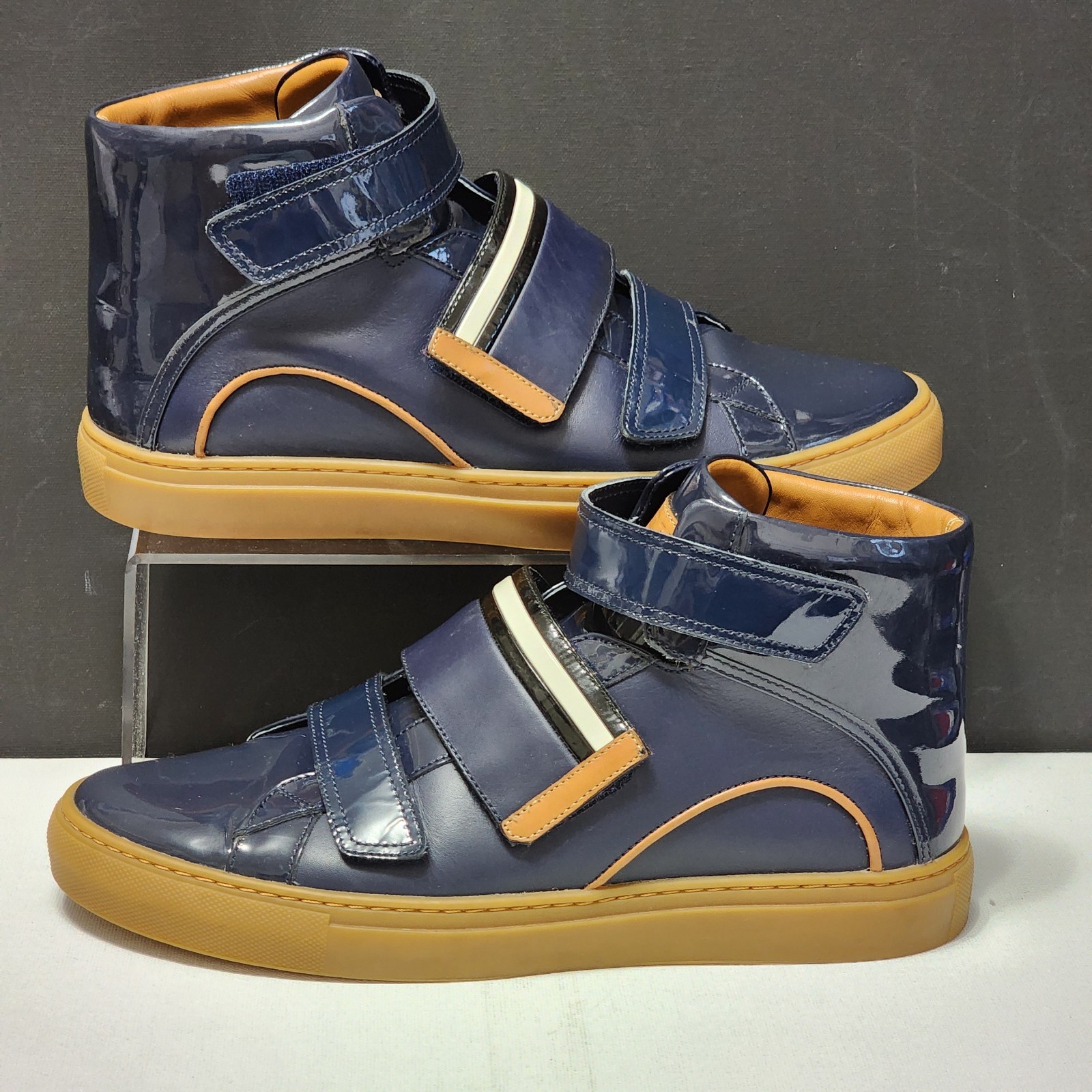 Bally   Herick Leather High-Top Sneakers Stripe  Navy Blue 9-D EUC
