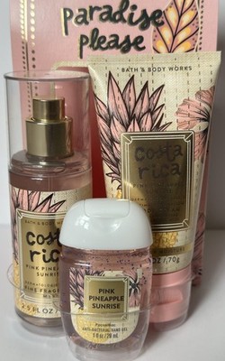 Bath & Body Works Pink Pineapple Sunrise Mini Body Mist Lotion Hand Gel Wash 3pc