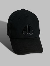 Moose Knuckles Men Iconic Metal Logo Cotton Black Baseball Cap Leather Strap 