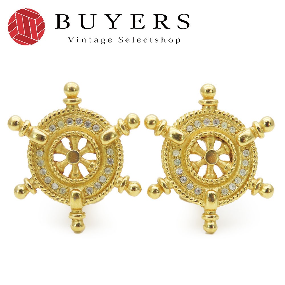 Christian Dior Marine Rhinestone Gold-Plated Helm Earrings-image