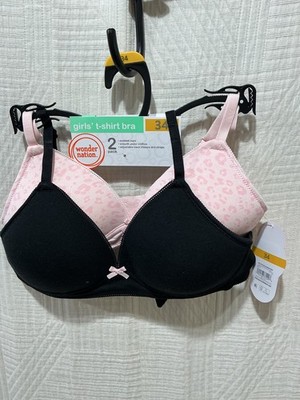 wonder nation 2 piece girls t shirt bras black/ pink print bra ast sz