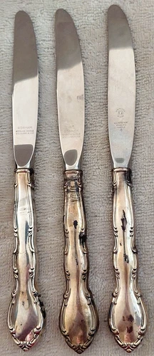 3 Gorham 8 7/8" Knives, Sterling Handles, Pattern Unkown