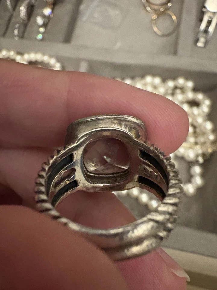 Кольцо David Yurman из чистого серебра с голубым топазом и бриллиантами Noblesse - Изображение 3 из 3