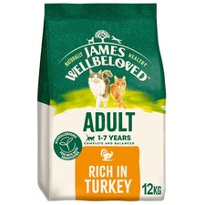 12kg James Wellbeloved 1-7 Years Adult Dry Cat Food Complete & Balanced Turkey 4.17 per kilo