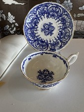 COALPORT England Fine Bone China Blue Scroll Tea cup and Saucer Excellent