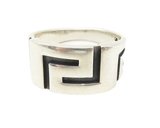 925 Sterling Silver Greek Key Design Polished Tapered Band Ring Sz 9 RG11252