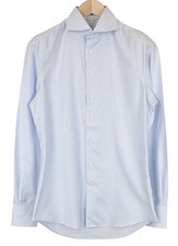 SUITSUPPLY Men's Formal Shirt 37/14 1/2 Striped Blue Slim Pure Cotton Long 