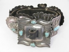Vintage Navajo Native American Sterling Silver Turquoise Concho Belt 26 oz Heavy