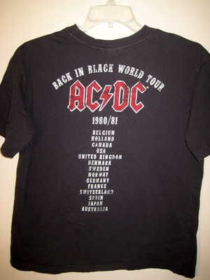 EUC- ''BACK IN BLACK WORLD TOUR AC/DC 1980/81'' Size Small T-Shirt-Reproduced 2022