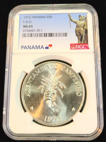 1972 PANAMA SILVER 5 BALBOAS FAO NGC MS 65 SCARCE STUNNING LUSTER GEM BU