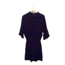 Ark Romper Women Medium Blue Elastic Waist Buttons Flared Shorts Neutral Vacay