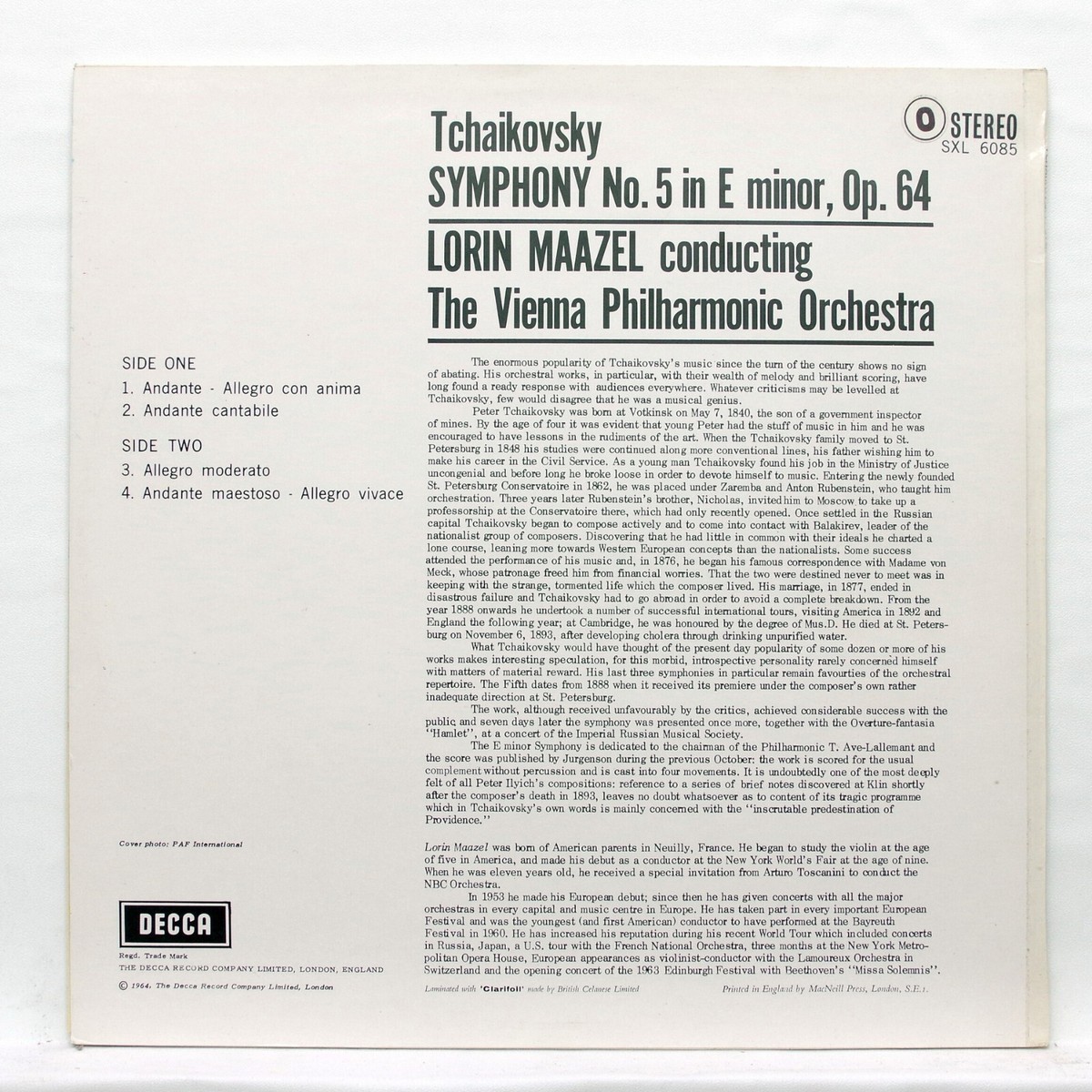 SXL 6085 LORIN MAAZEL – TCHAIKOVSKY symphony no.5 DECCA LP NM | eBay