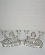 Vintage Glass Double Candle Holders With Design
