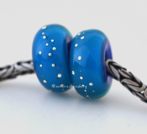SUMMER LAKE Fine Silver Dots European Charm Lampwork Glass Bead Pair - Picture 3 of 3