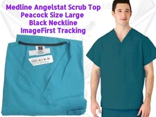 NEW Medline Peacock Unisex Angelstat Scrubs Scrub Top ImageFirst COG LG WH1