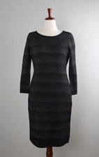 CALVIN KLEIN $139 Black Ribbed Knit Sparkle Sheath Sweater Dress Size Large