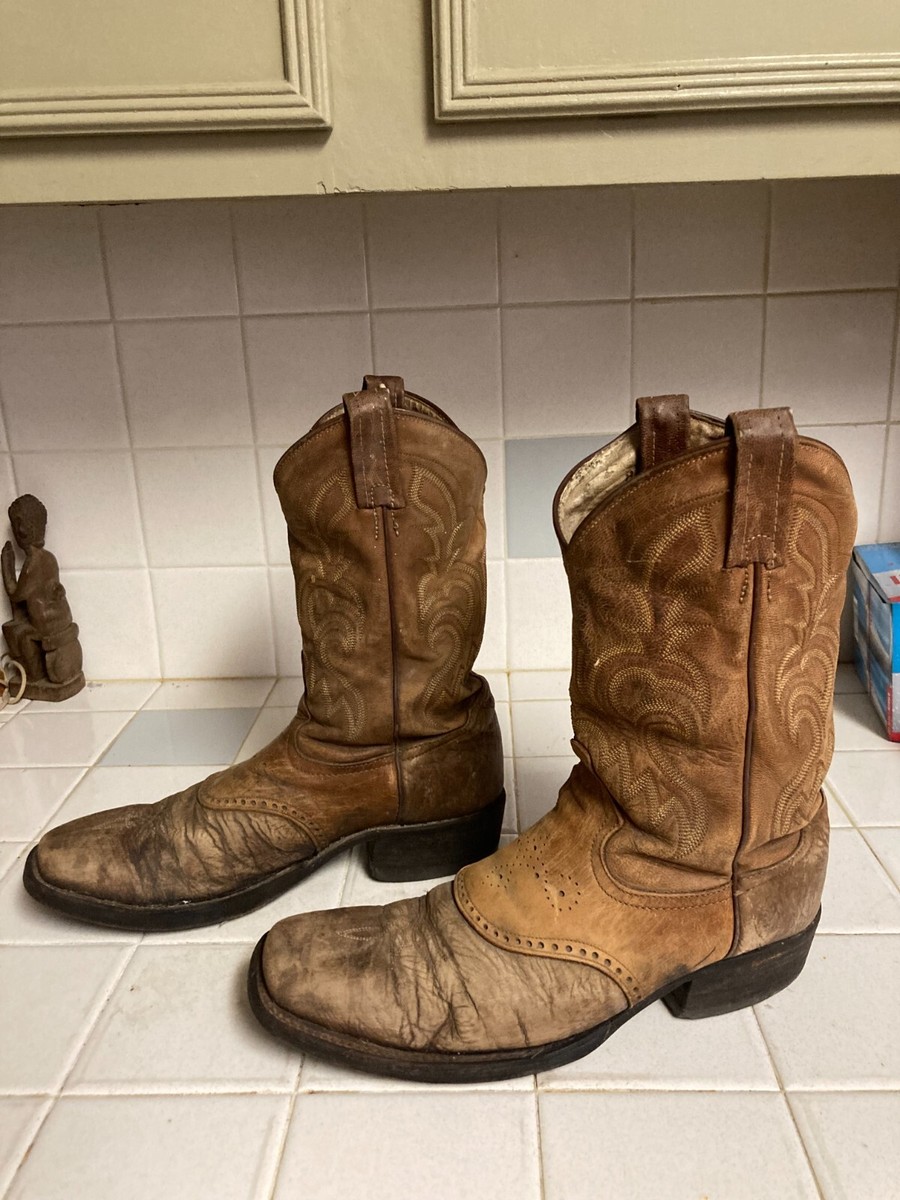 Beautiful Worn Patina Tony Lama Brown Leather Roper Boots Western 9D  Distressed