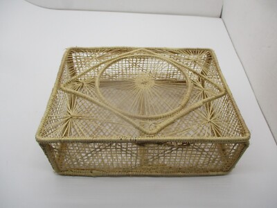 Columbian Woven Basket Box Lidded Attached Lid Vintage 60s 70s