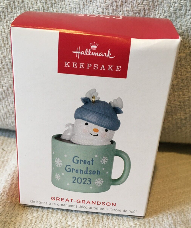 Hallmark Great-Grandson Keepsake Ornament 2023 Mug Snowman New In Box