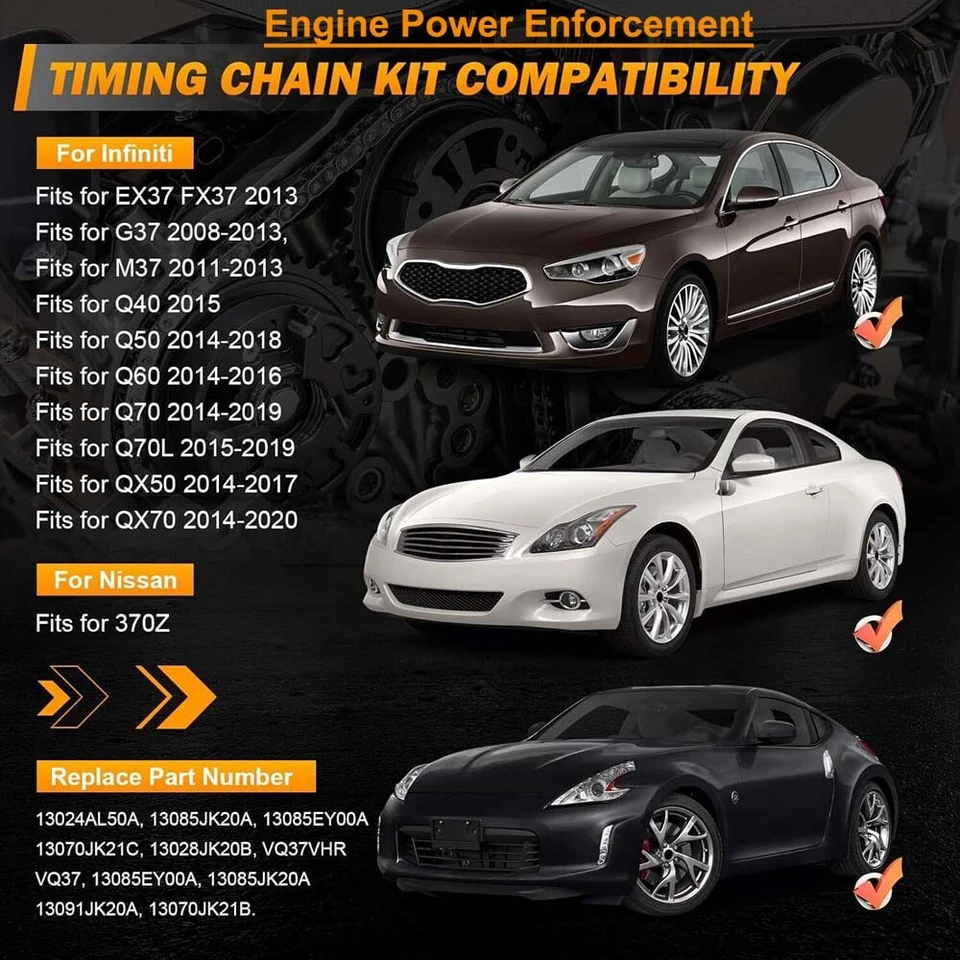Kit de cadena de distribución 13028JK20A para Infiniti Nissan 370Z QX70 G37 M37 Q60 2008-2014 Foto 4 de 4