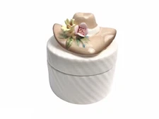 Vintage Fitz and Floyd Round Hat Lid Trinket Jewelry Box Ceramic Hand-painted